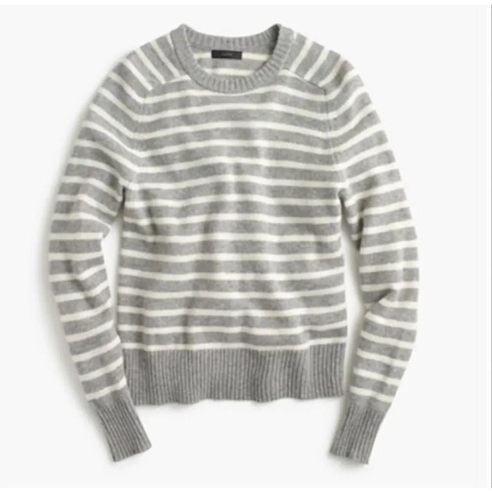 J.Crew 100% wool grey striped crewneck sweater size small